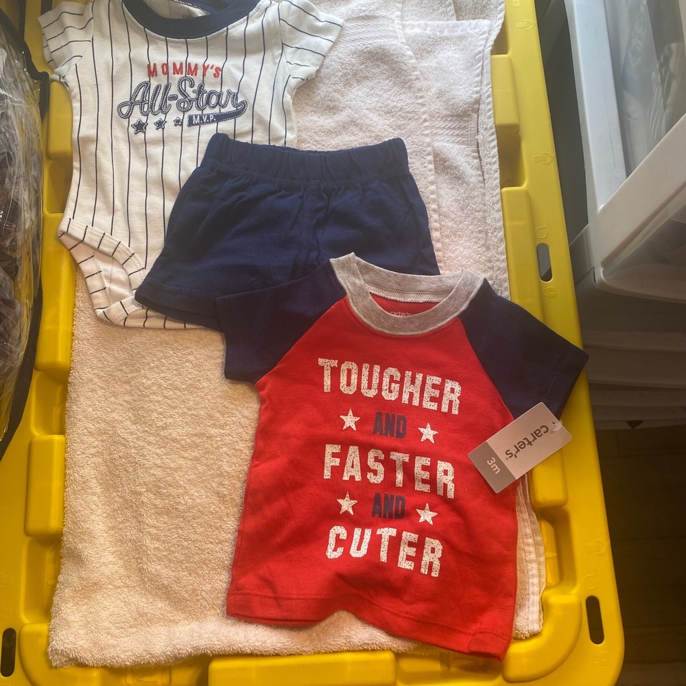 Carters Baby Boys 3‎ Piece All Star Set Red Navy Blue Baseball Outfit 3M NWT